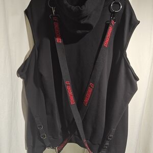 LF Black Hoodie with Red Straps